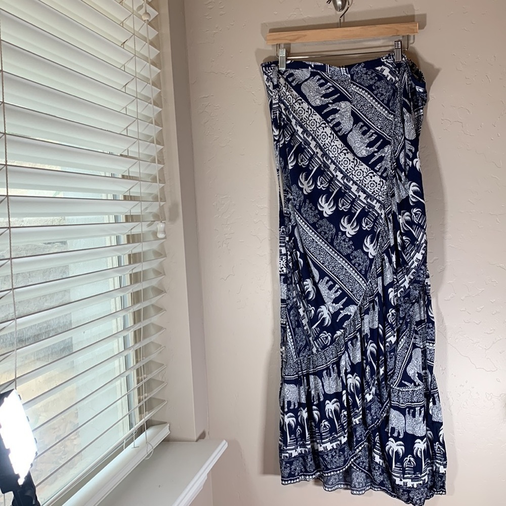 ForeMode Boho Hippie Asymmetric Hem Maxi Long Skirt Elephant - One Size - Blue